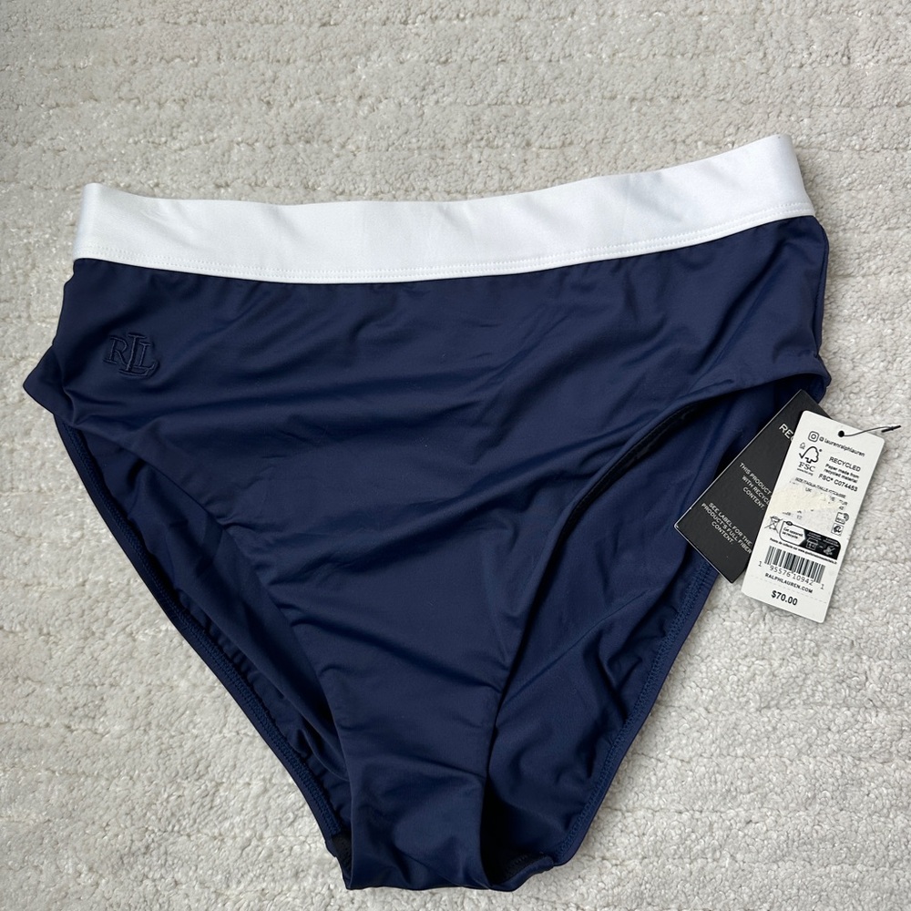 Ralph Lauren Navy and White High-Rise Bikini Bottoms